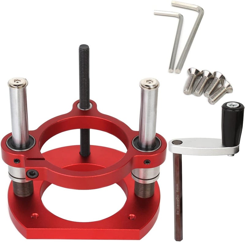 KETIPED Adjustable Router Lift for 65mm Diameter Universal Trimming Machine,Aluminum Under-Table Router Base for Router Table Insert Base Plate with Double Stainless Steel Support Rod,MG-061RED - Image 1